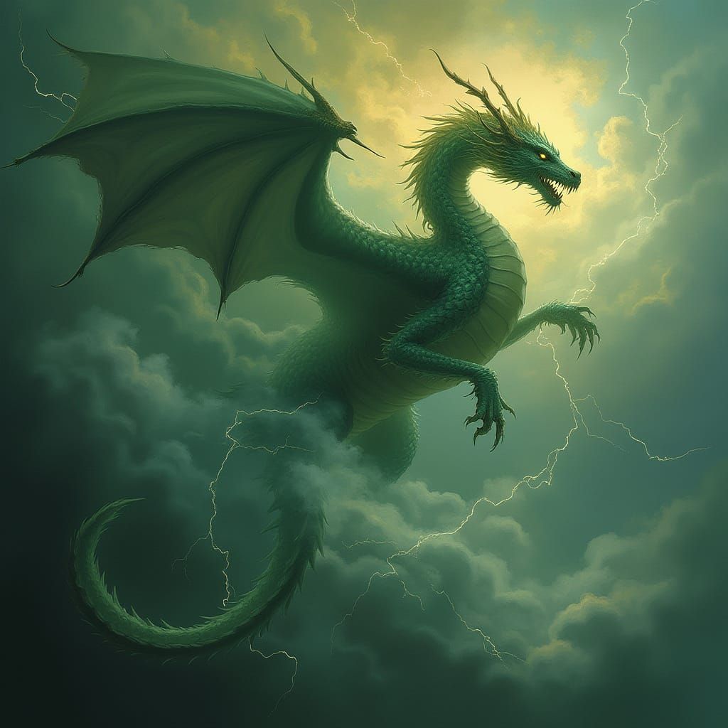 Spectacular Dragon in Stormy Sky: Macabre Ethereal Art