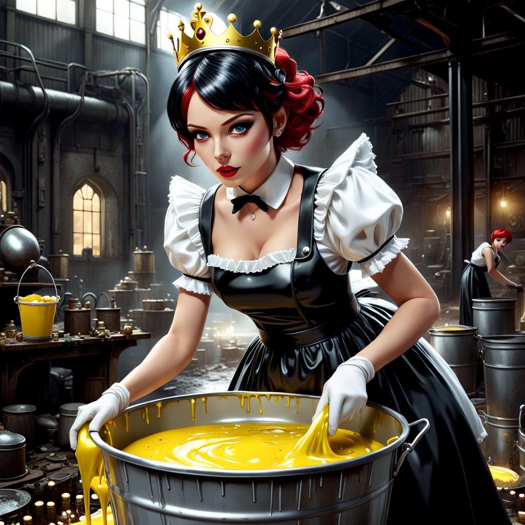 French Maid's Slimy Prank: Hyper-Realistic Digital Art