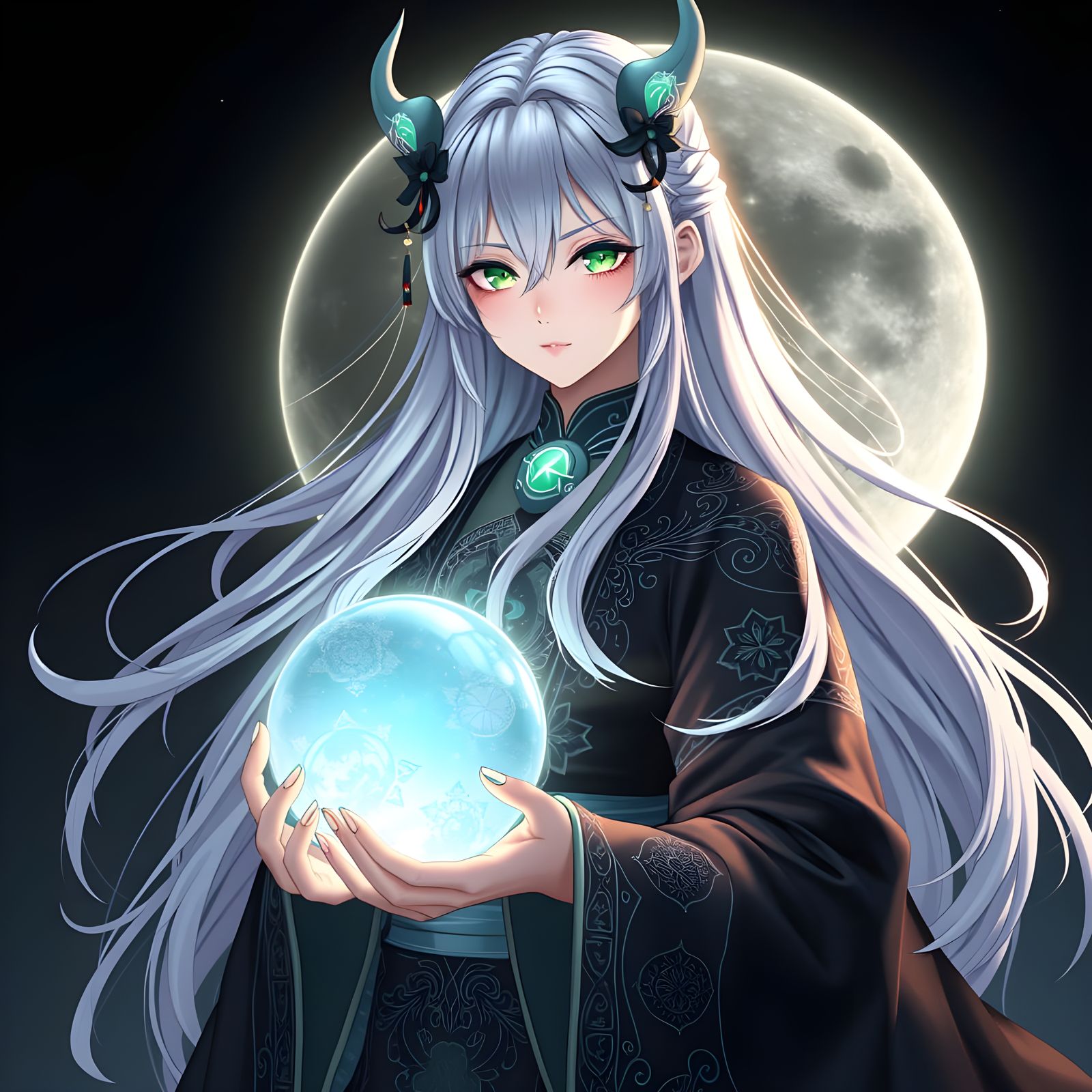 Moonwhisper Oracle: Mystical Fortune Teller in Anime Style