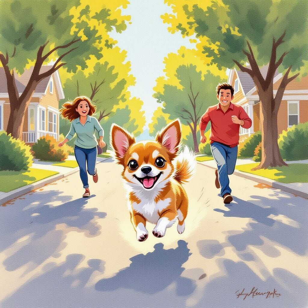 Chihuahua's Great Escape: A Gouache Painting Adventure