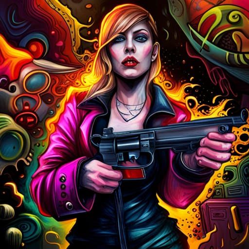 Female Mafia Boss in Graffiti Street Art Style