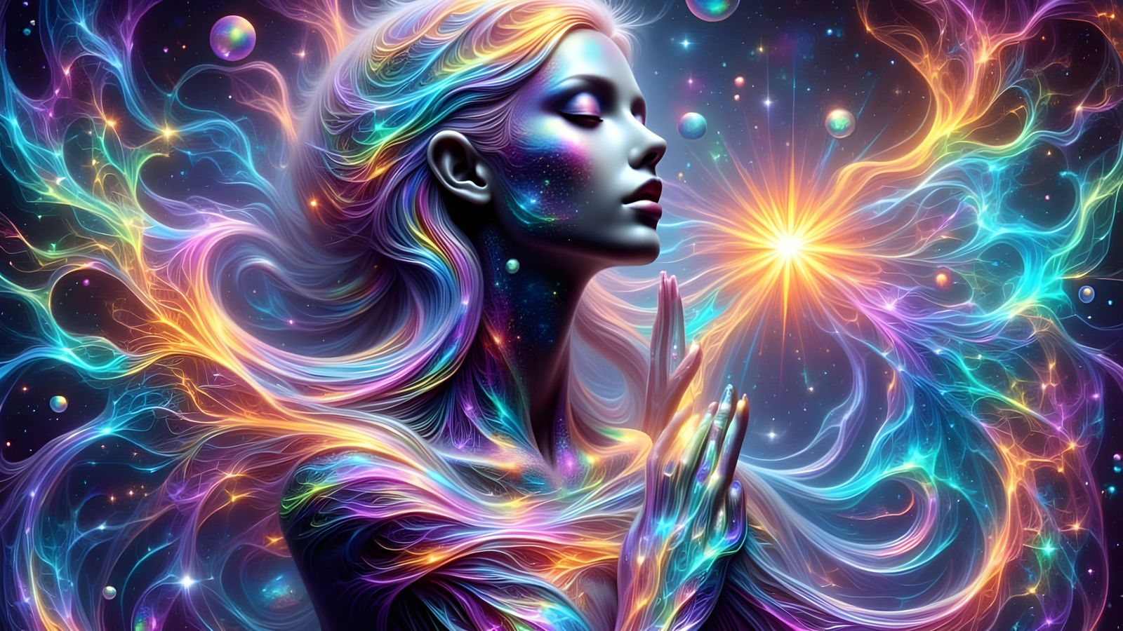 Goddess Embracing Universe in Holographic Style