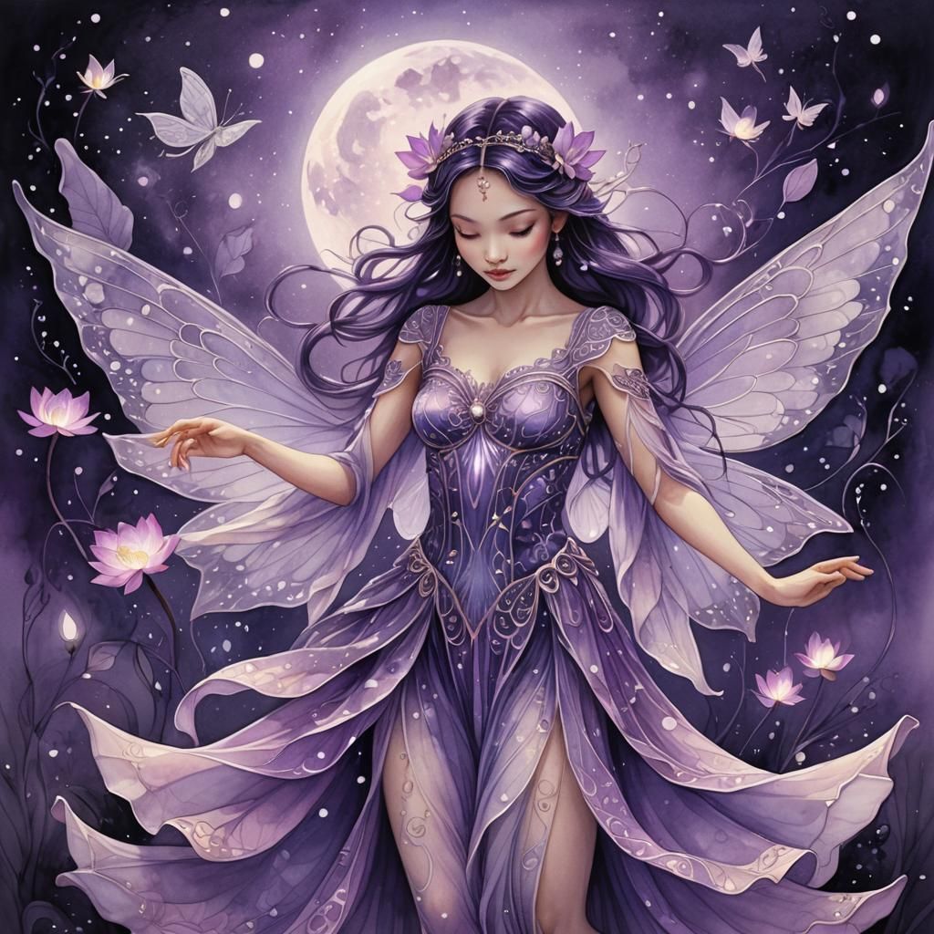 Glowing Purple Lotus Fairy in Anime Style