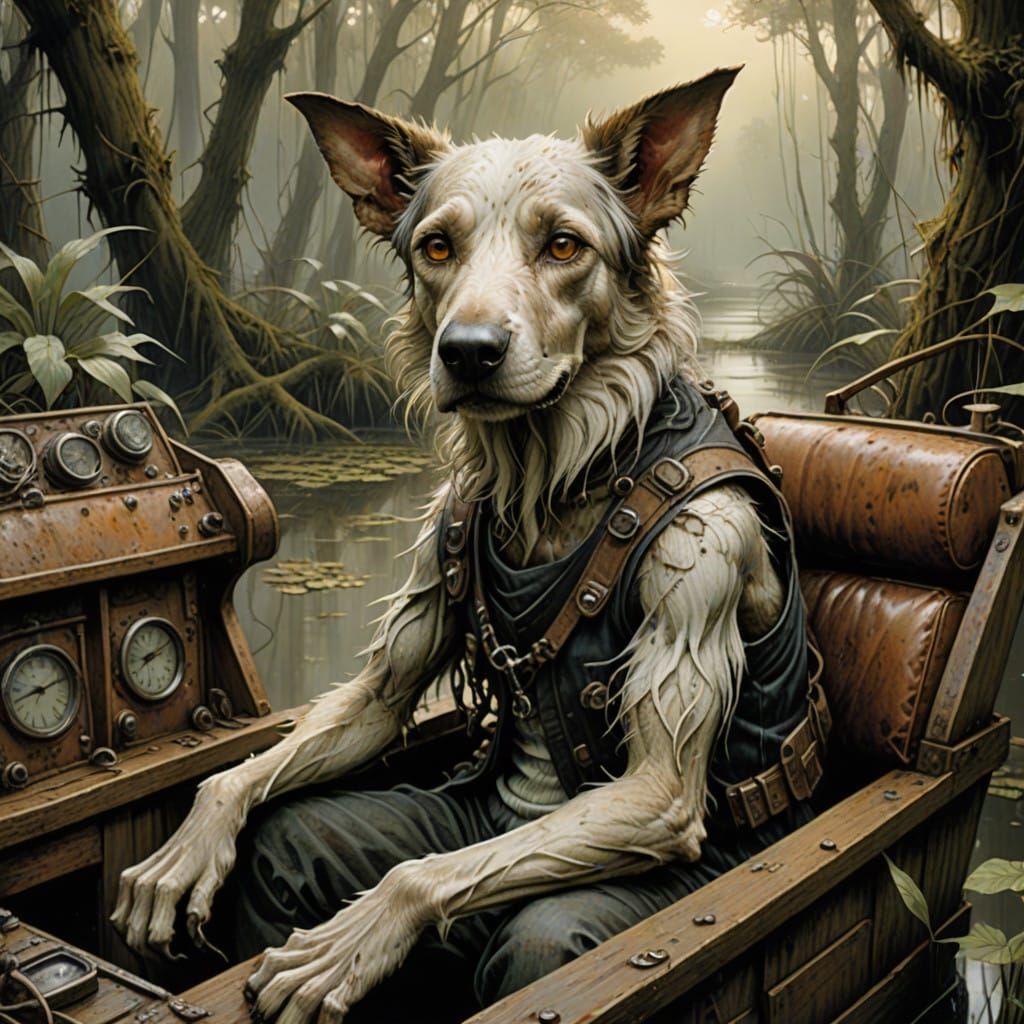 Weathered Hound Dog in Rustic Captain's Chair