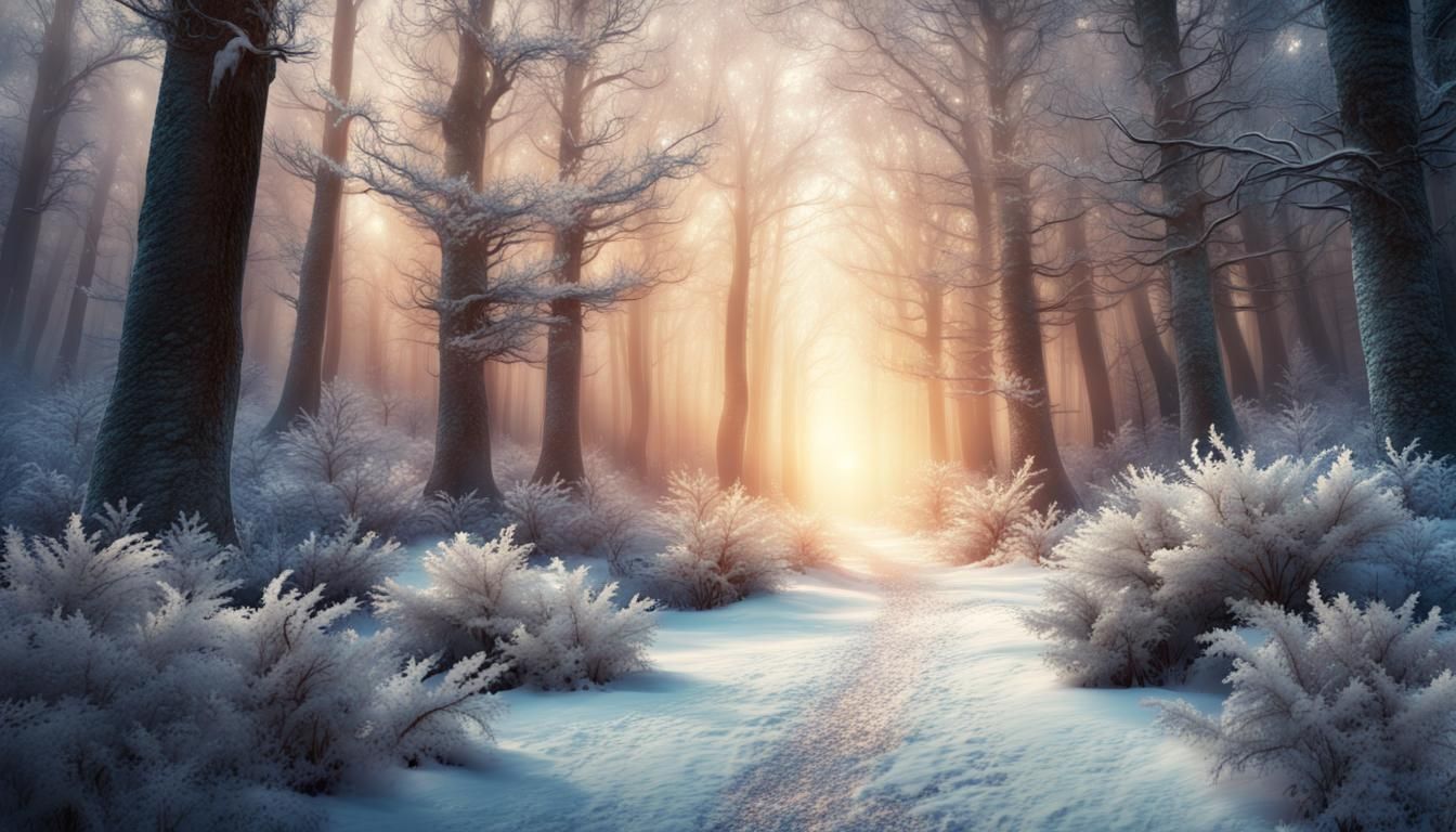 Enchanted Winter Forest Path in Fantasy Style