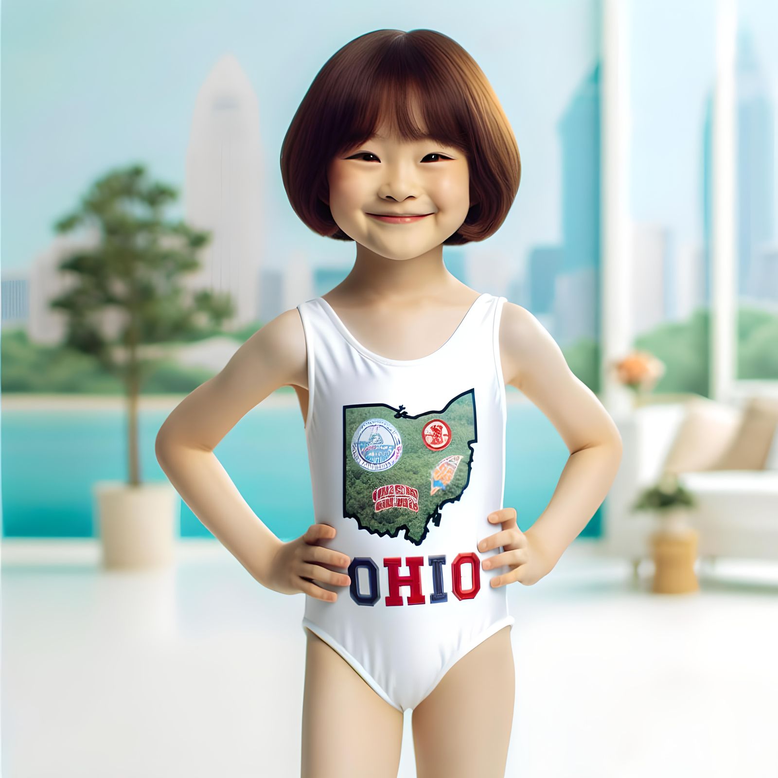 Confident Girl in Ohio Swimsuit: Cheerful Portrait