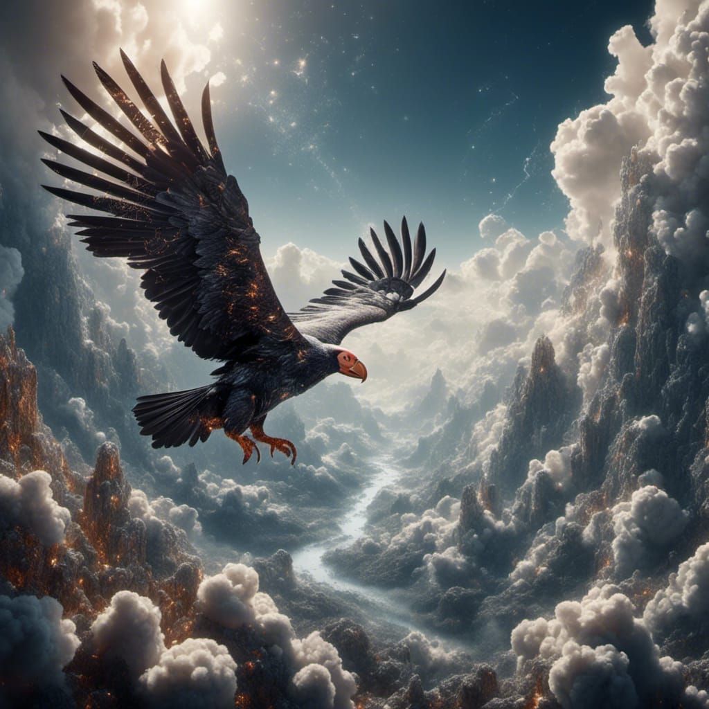California Condor Soars Amidst Celestial Majesty
