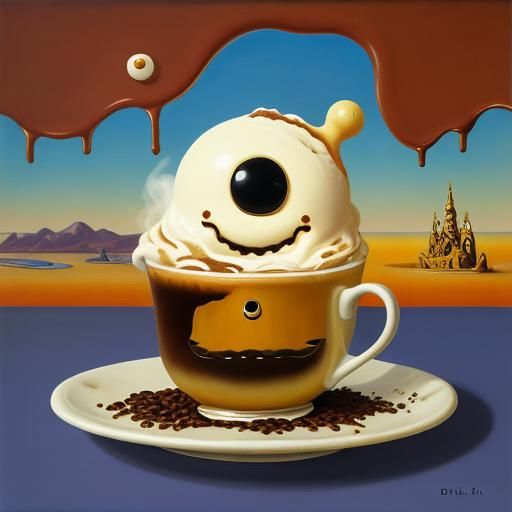 Surreal Coffee Cream Creature in Dali Style