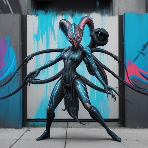 Ahsoka as Xenomorph in Graffiti Street Art Style