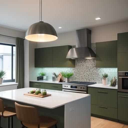 Modern Olive and Salmon Kitchen with Natural Lighting