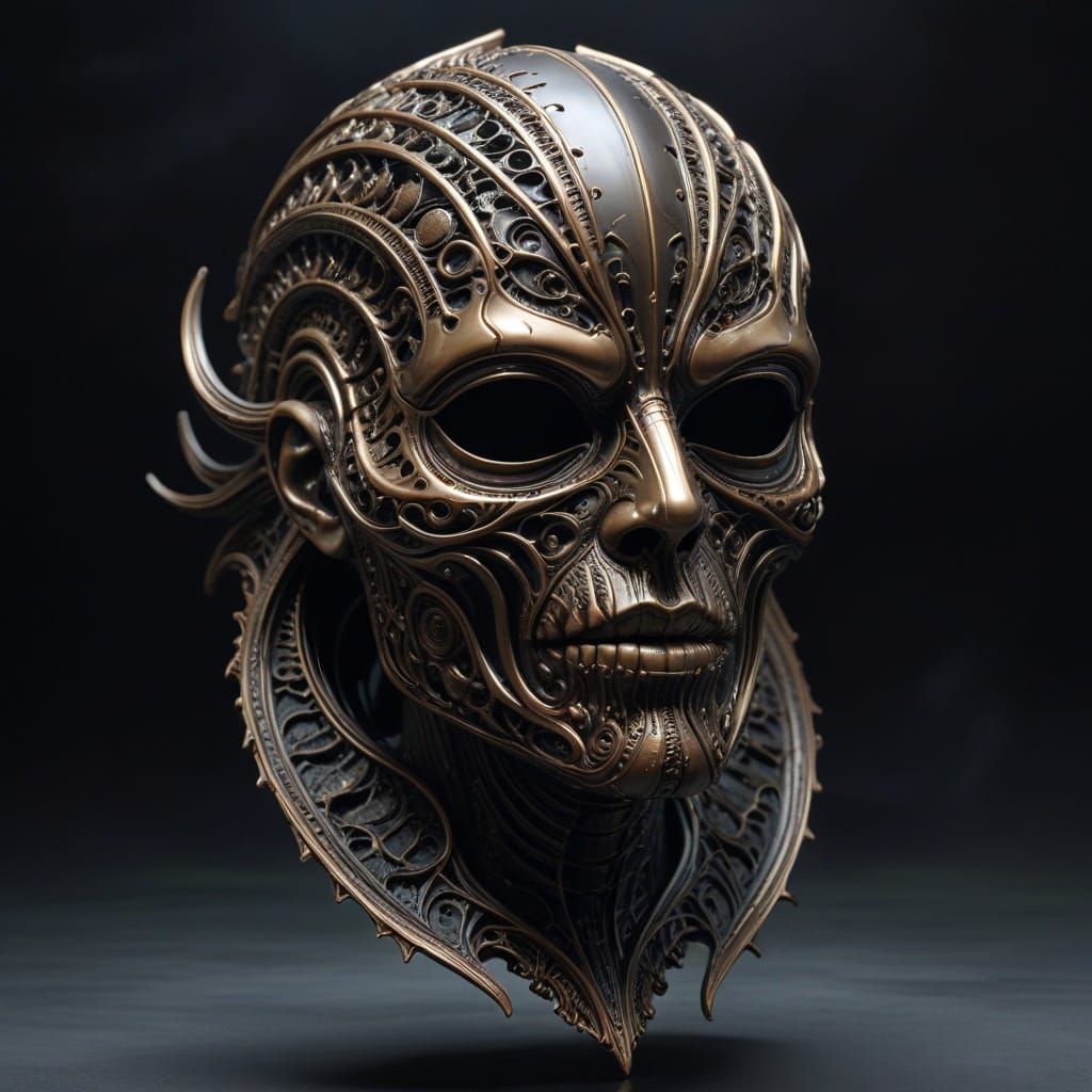 Surreal, Hyperdetailed Bronze Mask
