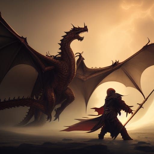 Epic Battle: Pope Versus Dragon in Dark Fantasy Art