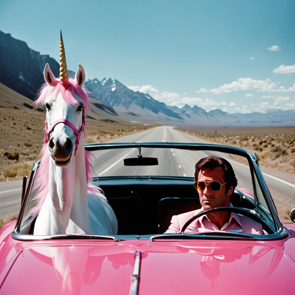 Unicorn Road Trip in Tarantino Style