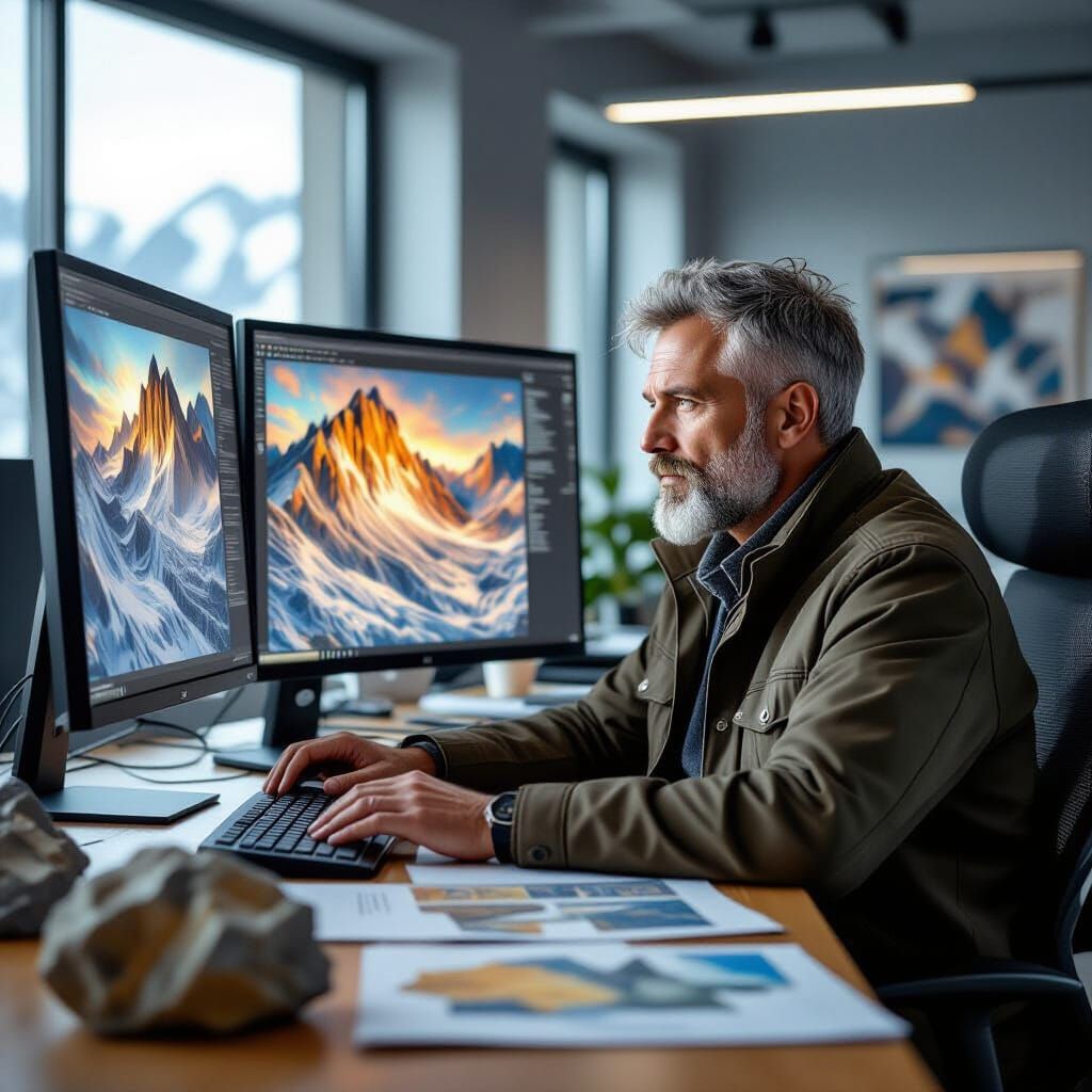 Italian Geologist at Work in Office