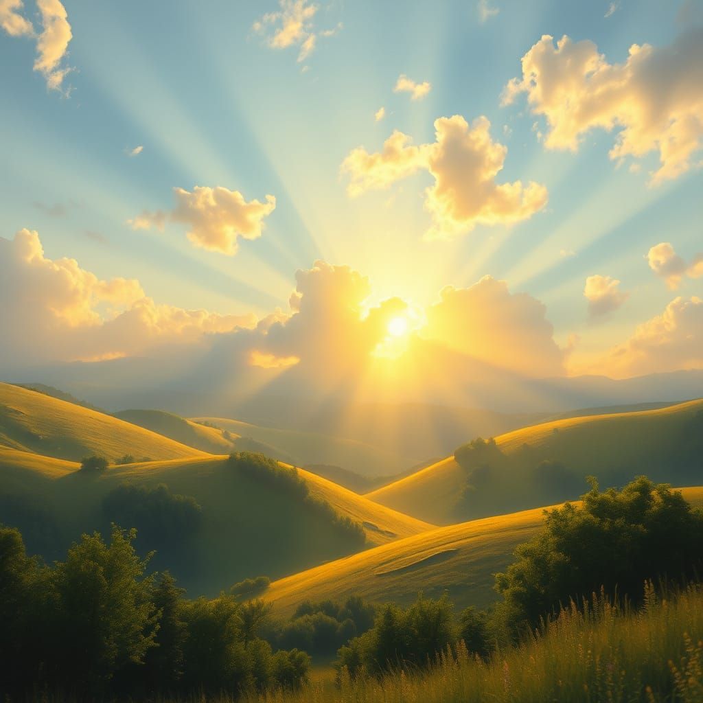 Golden Elysium Landscape in Dreamy Impressionist Style