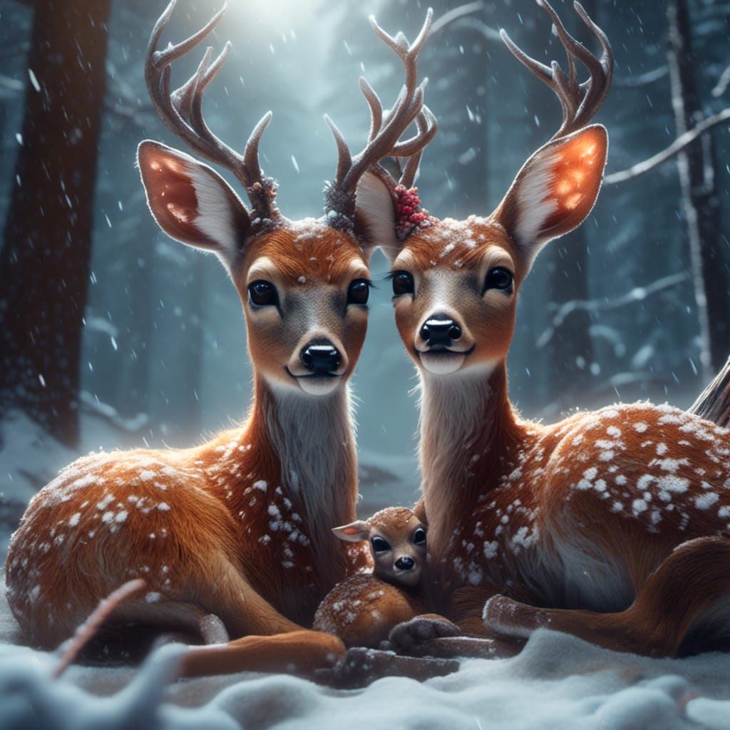 Baby Deer Snuggling Under a Rainbow