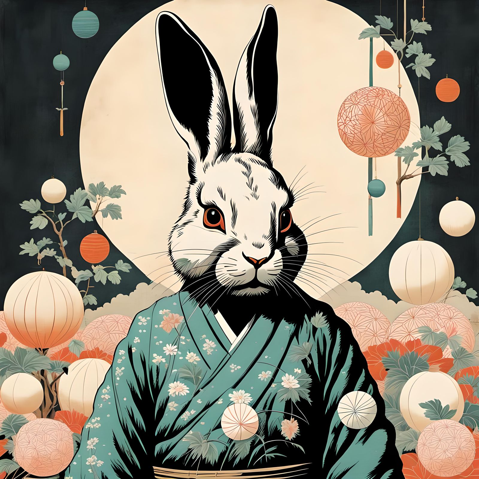 Monster Rabbit in Vintage Japanese Art Style