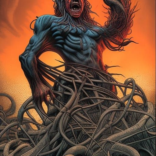 Screaming Zombie in Grave: Comic Book Art