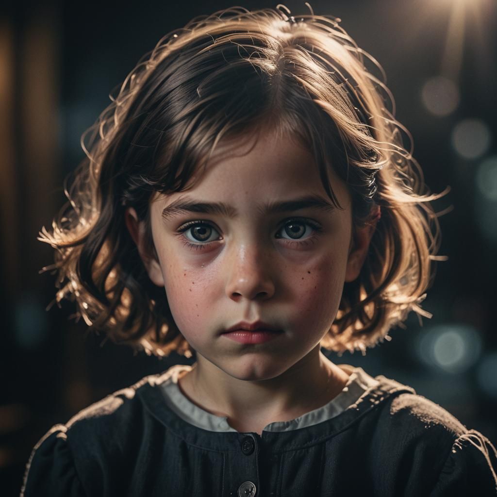 Dramatic Portrait of a Little Girl in Film Noir Style