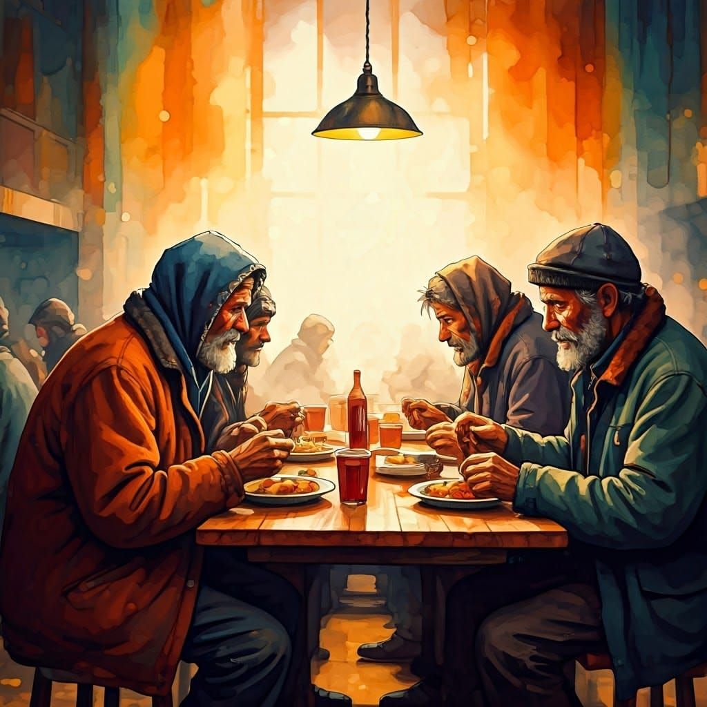 Gratitude at the Soup Kitchen: A Watercolor Painting