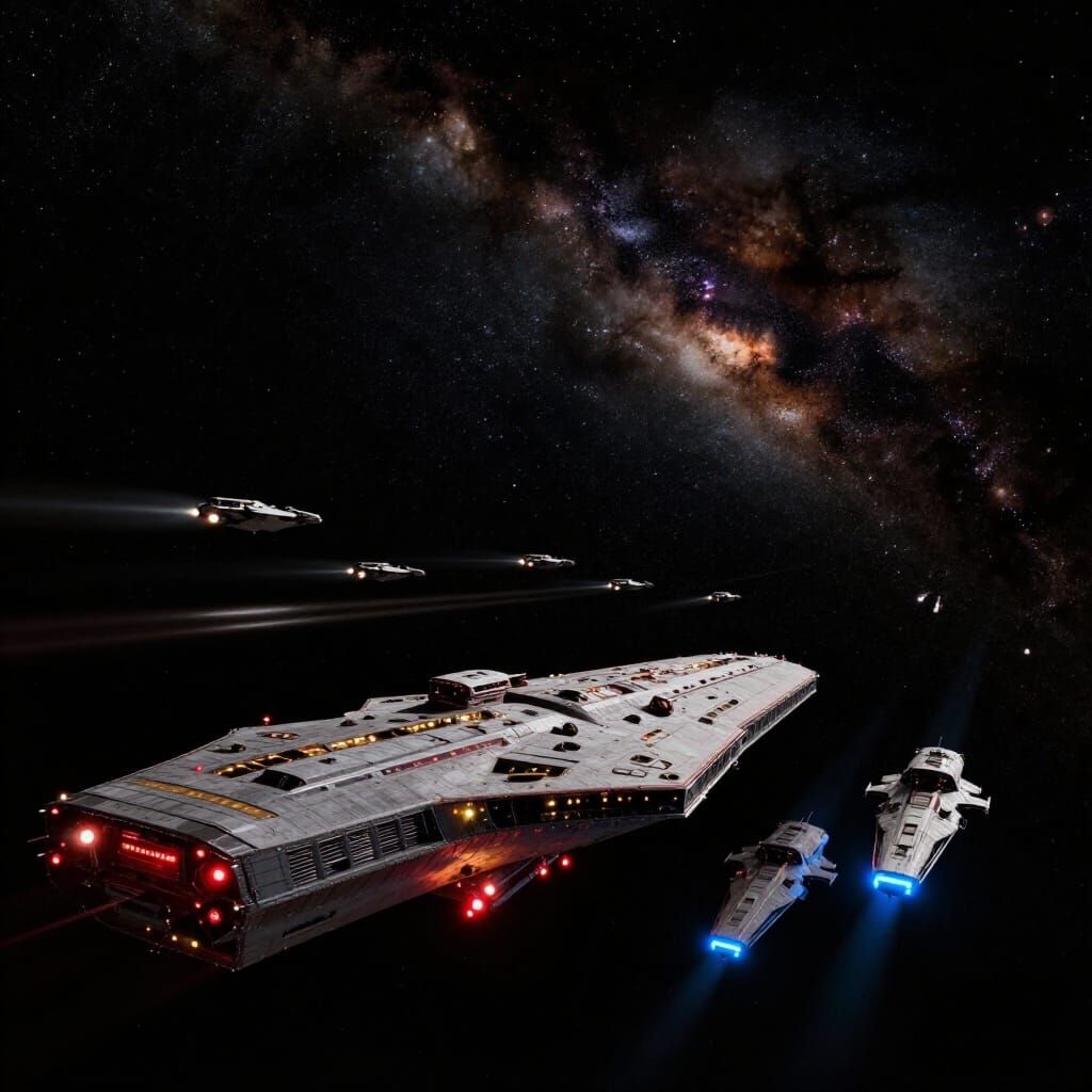Massive Space Fleet in Cosmic Battle
