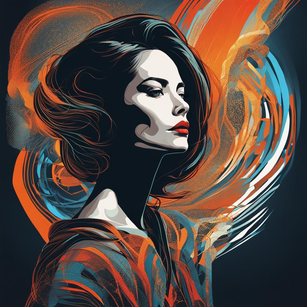 Brunette Woman in Minimalist Line Art Photography