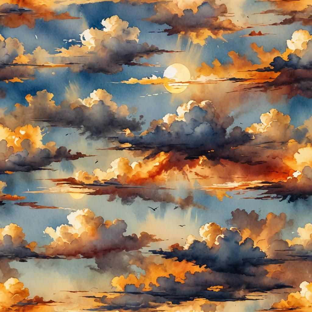 Eagle Soaring Over Red Clouds in Watercolor Style