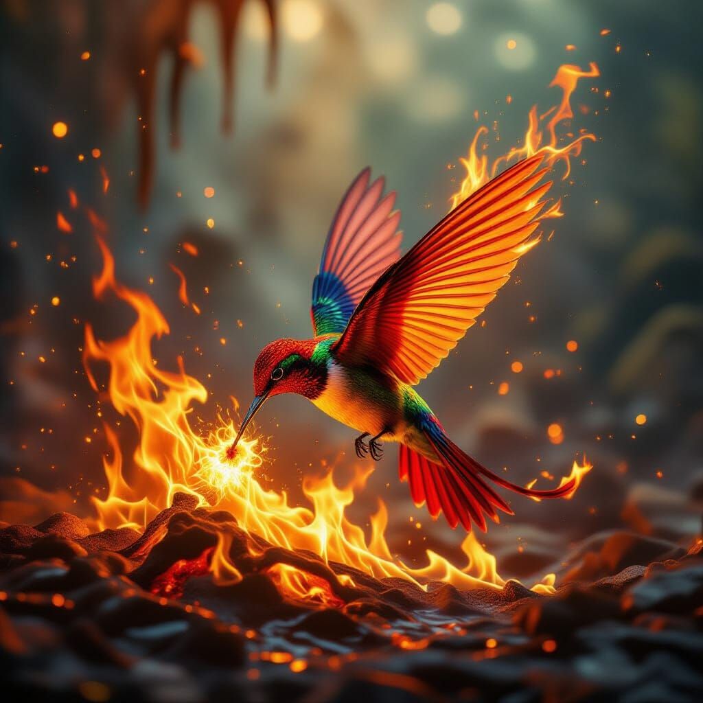 Inferno Hummingbird: A Hyperrealistic Digital Matte Painting