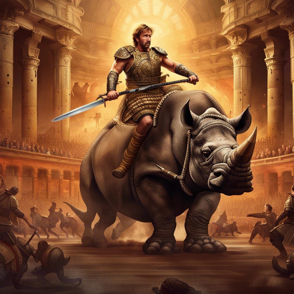 Chuck Norris Rides Armored Rhino in Coliseum