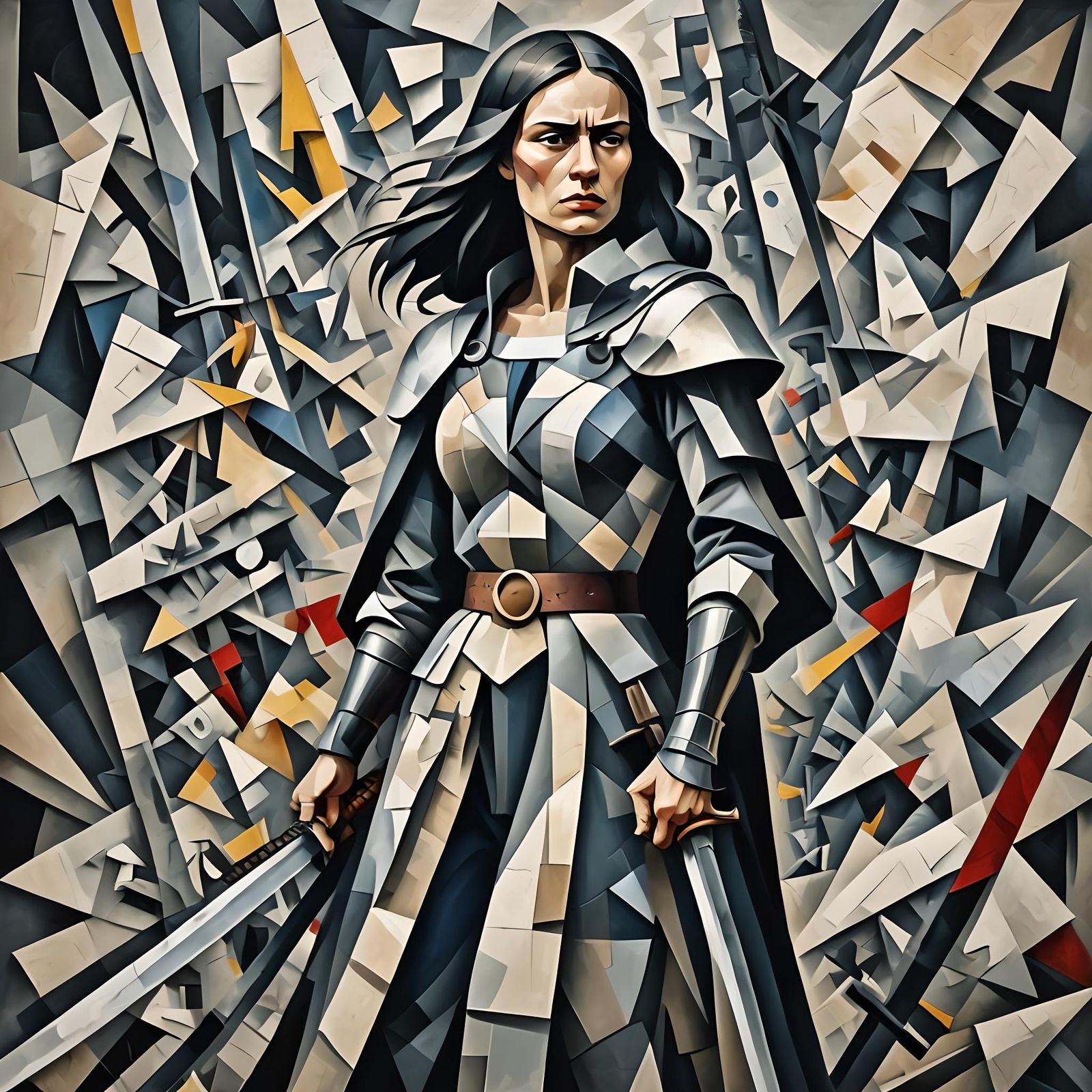 Heroic Ukraine: Woman with Sword in Cubist Style