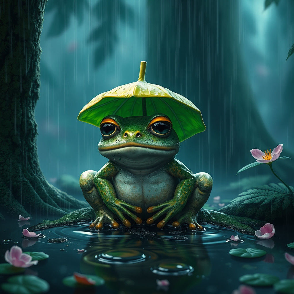 Miserable Frog in Rain, Digital Matte Painting