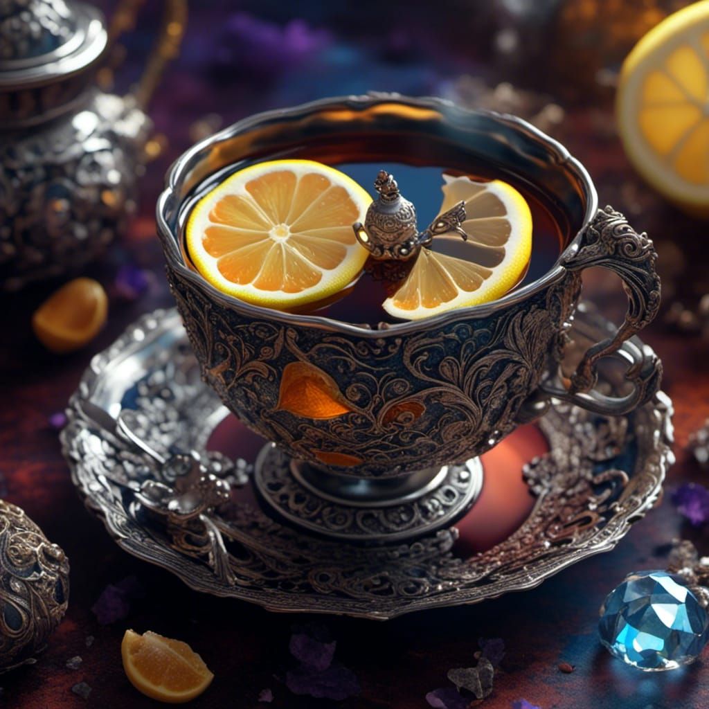 Spiced Tea in Crystal Teacup: Romantic Watercolor