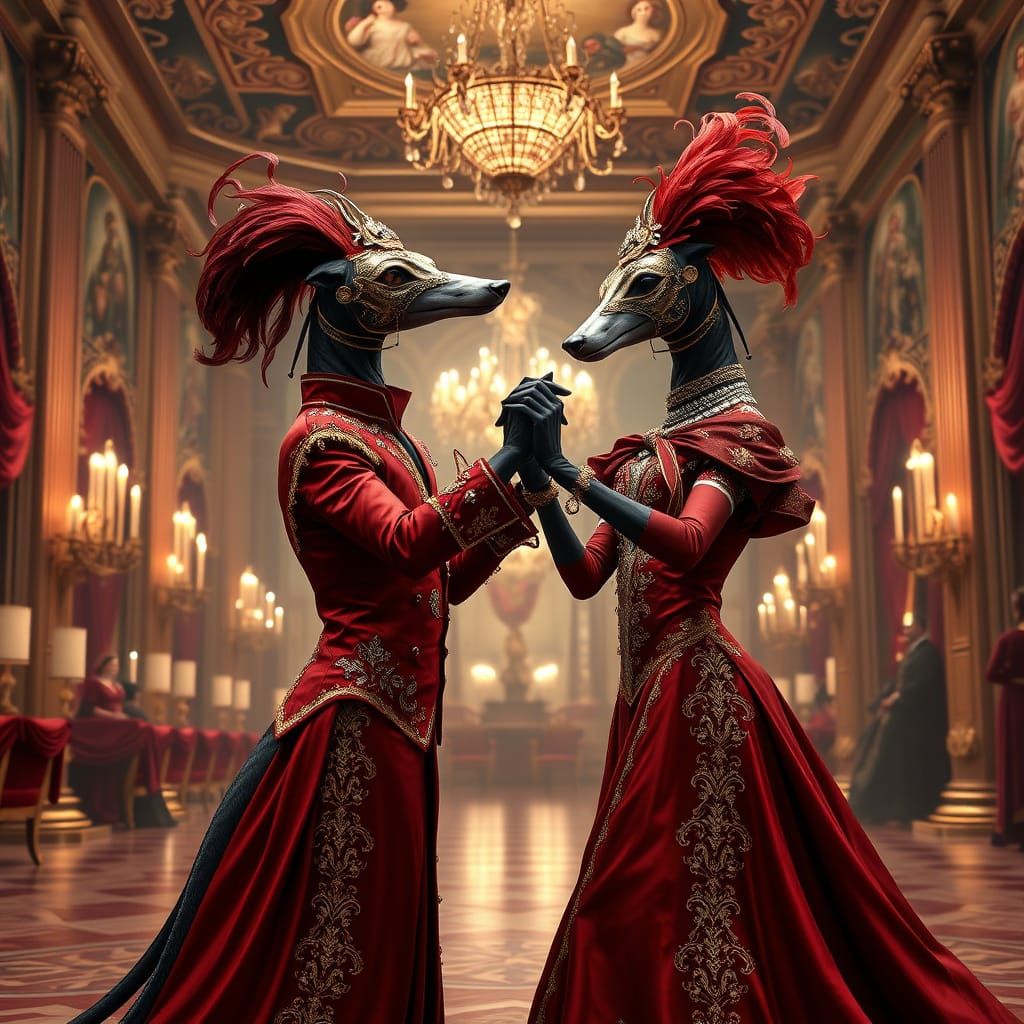 Elegant Greyhounds Dance at Venice Carnival in Regal Splendo...