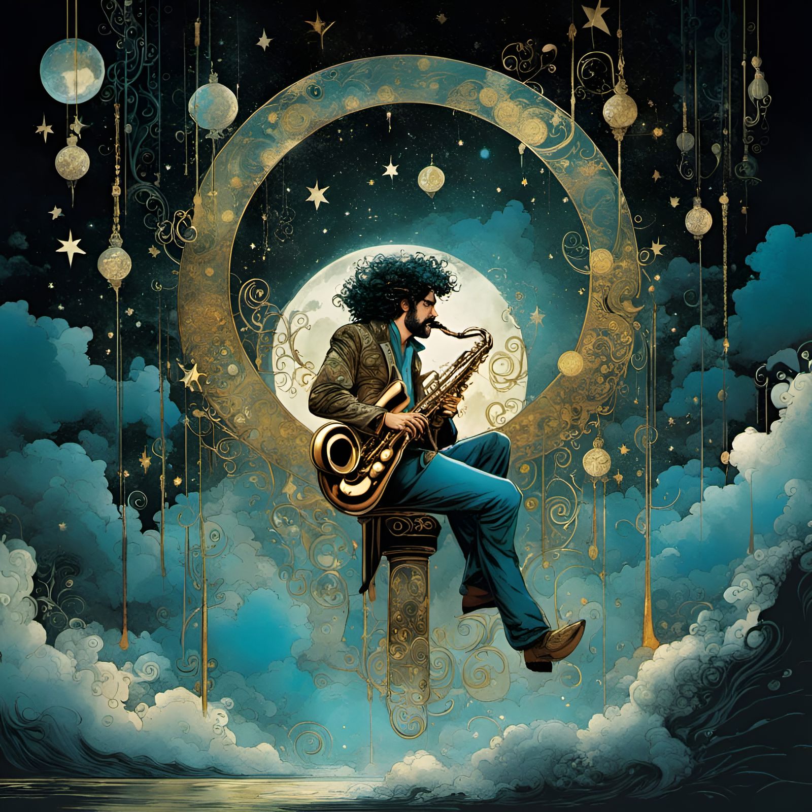 Saxophone Serenade Under the Stars: Dreamy Digital Art