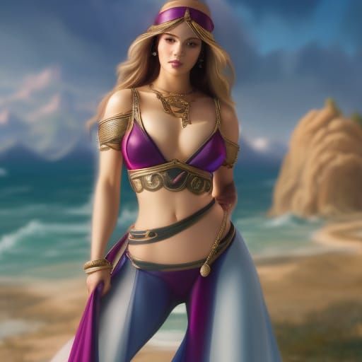 Colorful Anime Portrait of Woman in Cheeky Bikini