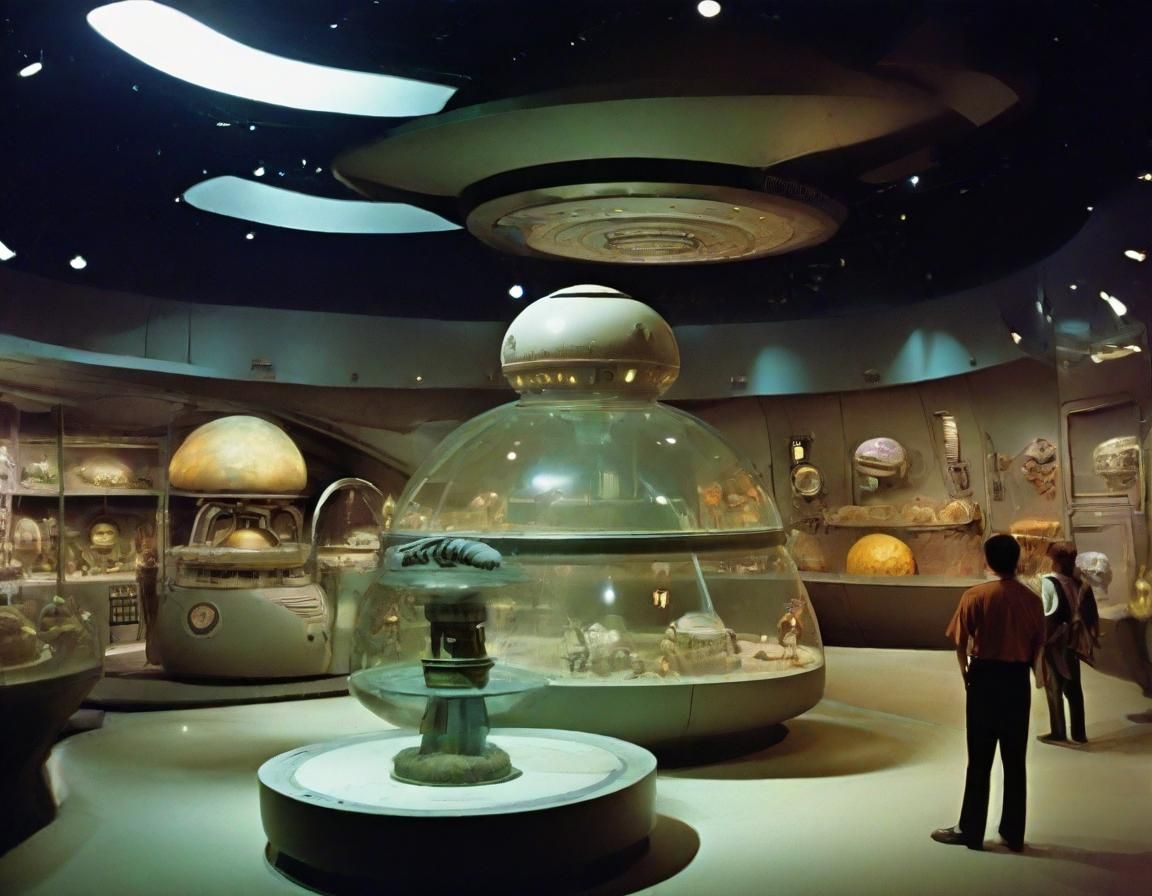 Spacepunk Interplanetary Museum in 1960s Sci-Fi Style
