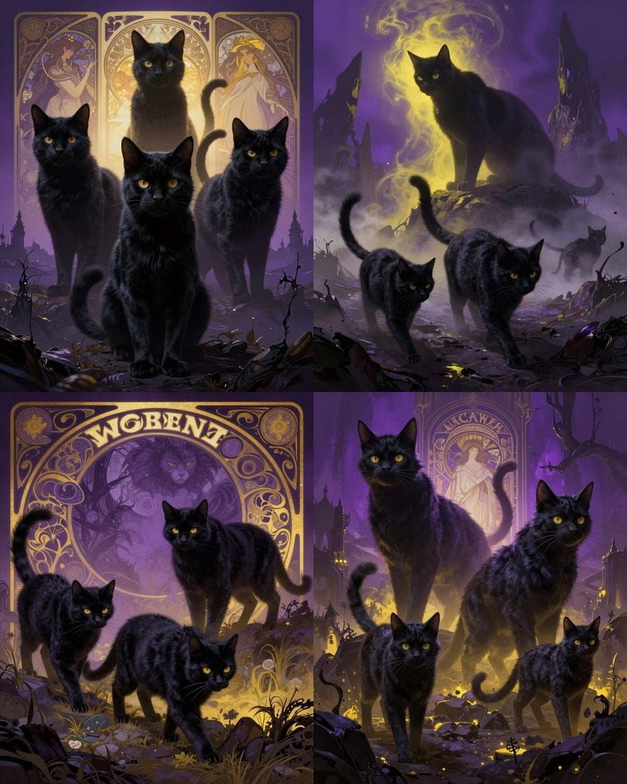 Giant Black Cats in Dark Fantasy Concept Art
