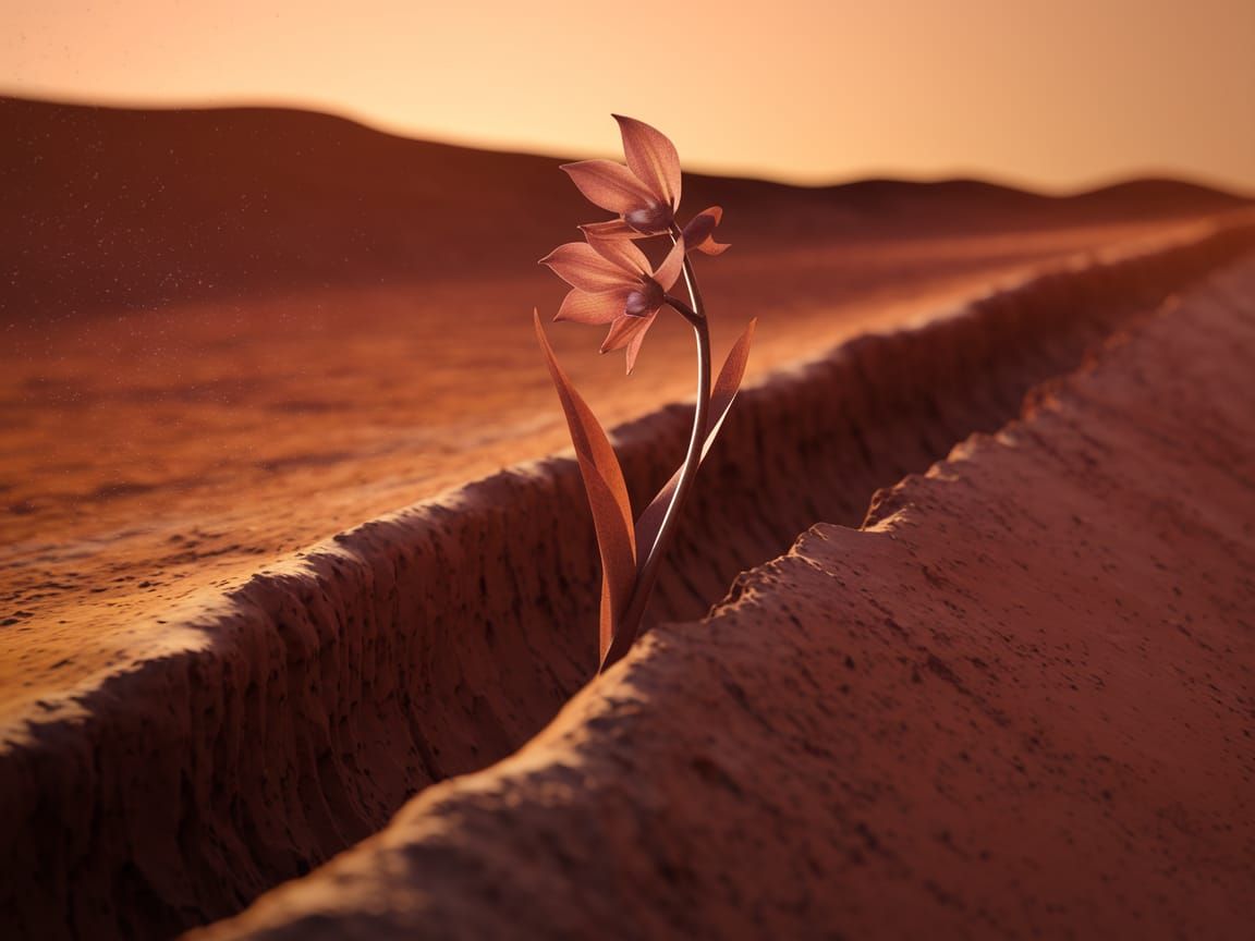 Orchid on Mars: A Bierstadt and Stalenhag Fusion