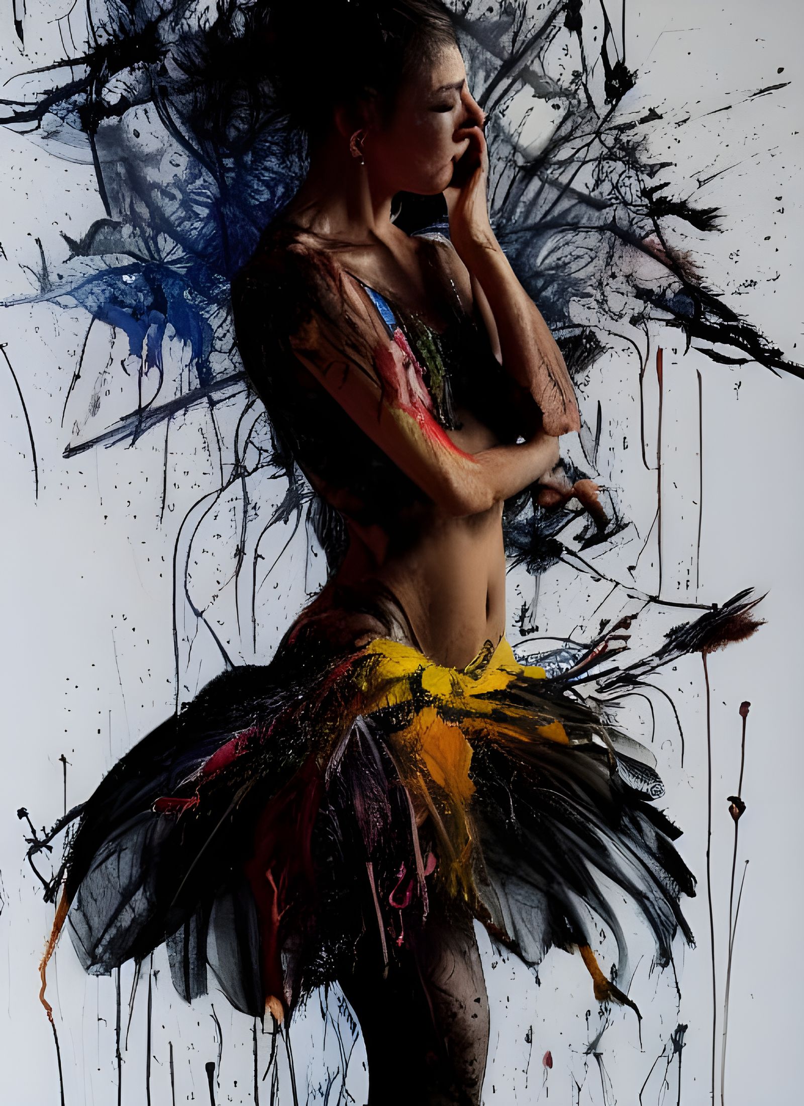 Black Swan Ballerina on Stage as Oil Painting