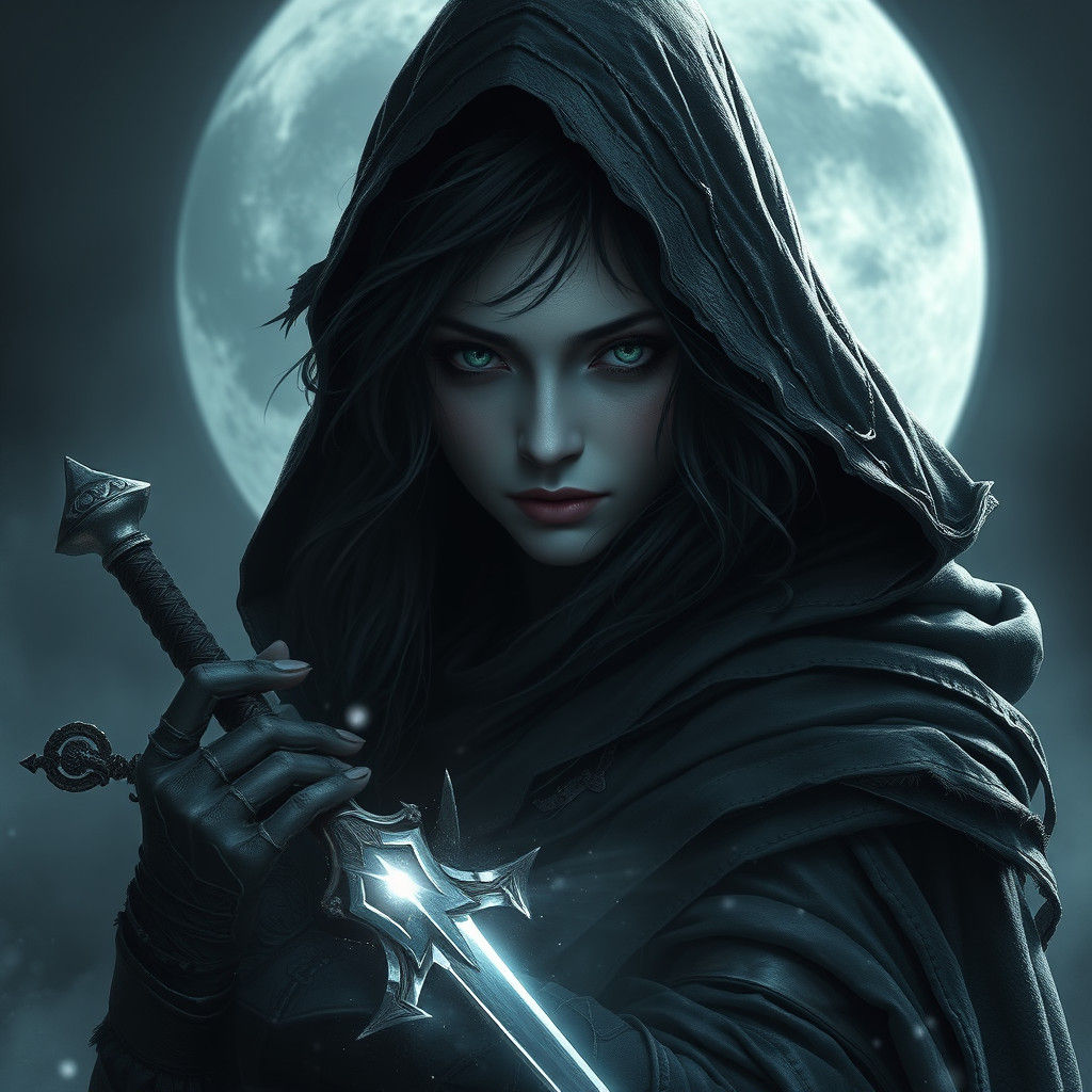 Enigmatic Rogue in Shadows, Dark Fantasy Art