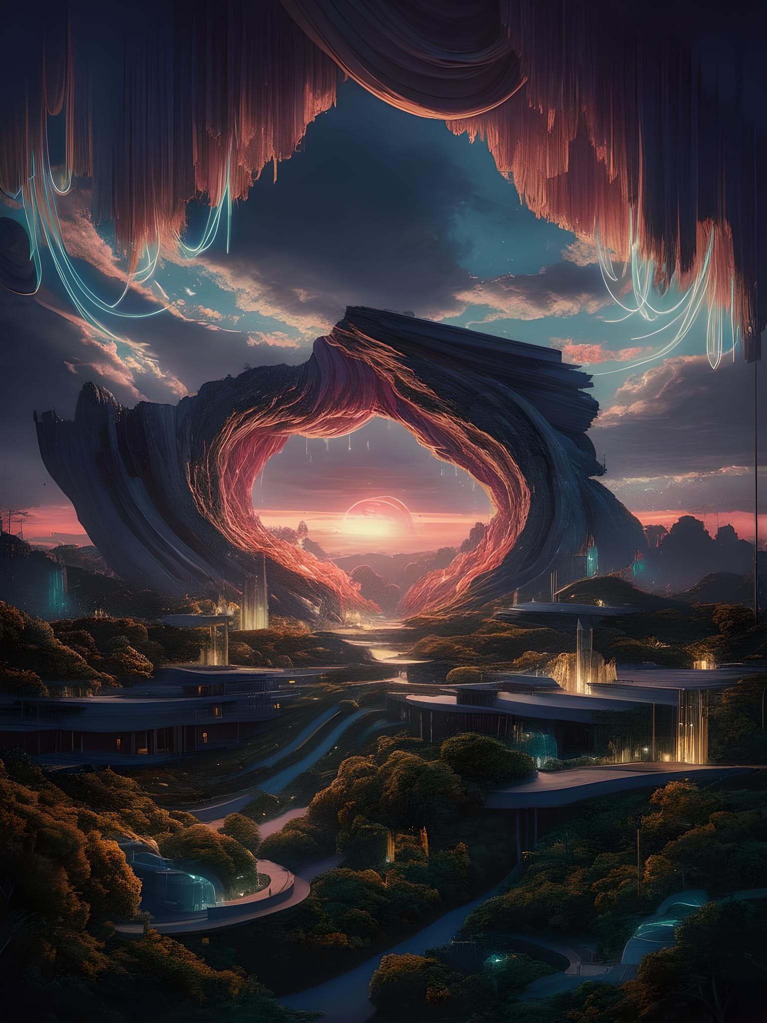 Surreal Landscape Painting with Vibrant Colors and Textures