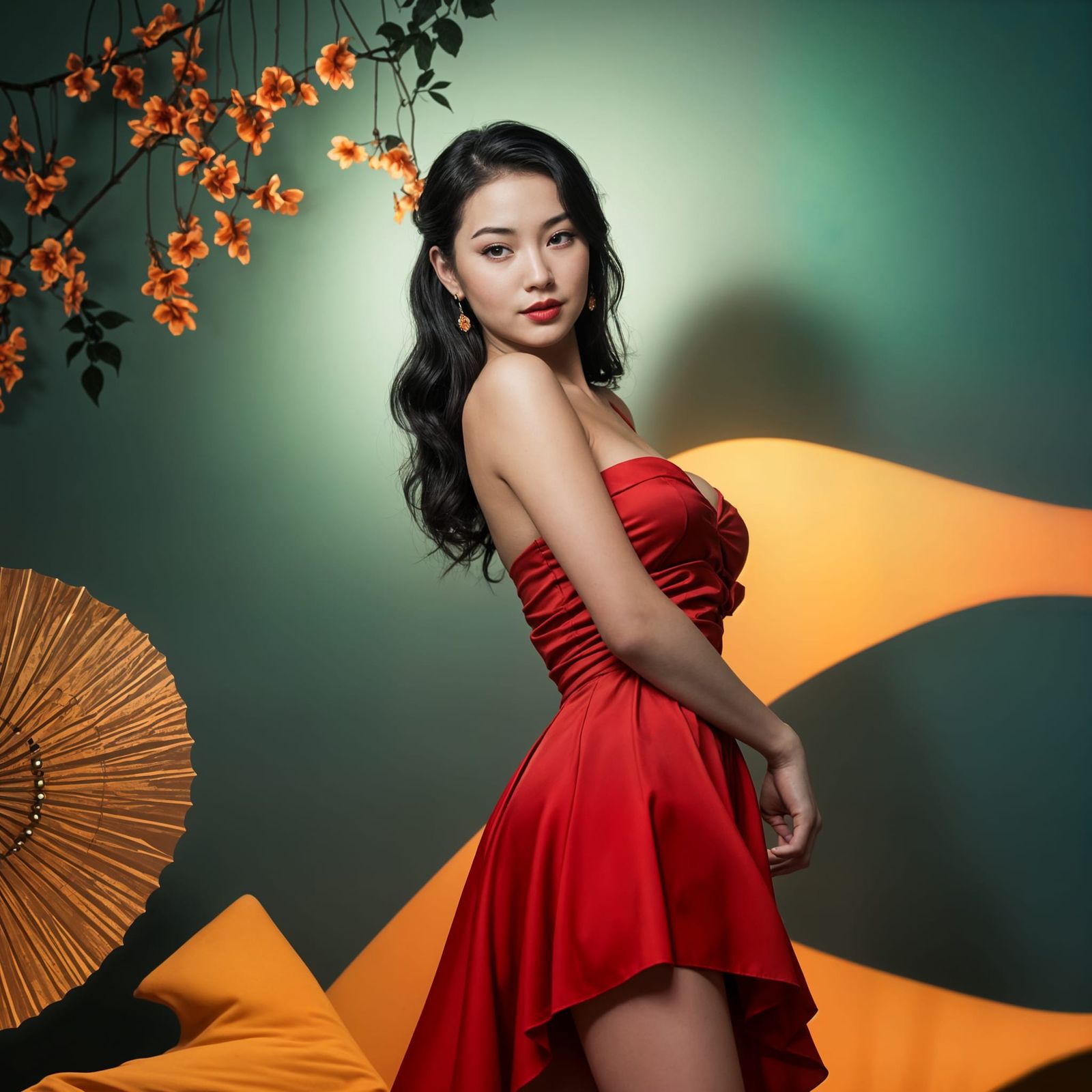 Exotic Pinup Model on Movie Set