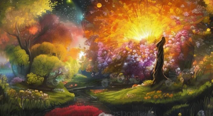 Lush Nordic Garden at Night as Oil Painting