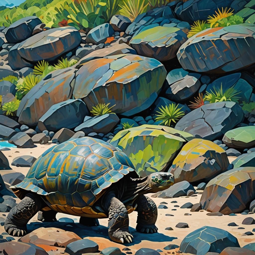 Galapagos Tortoise in Impressionist Fauvist Style