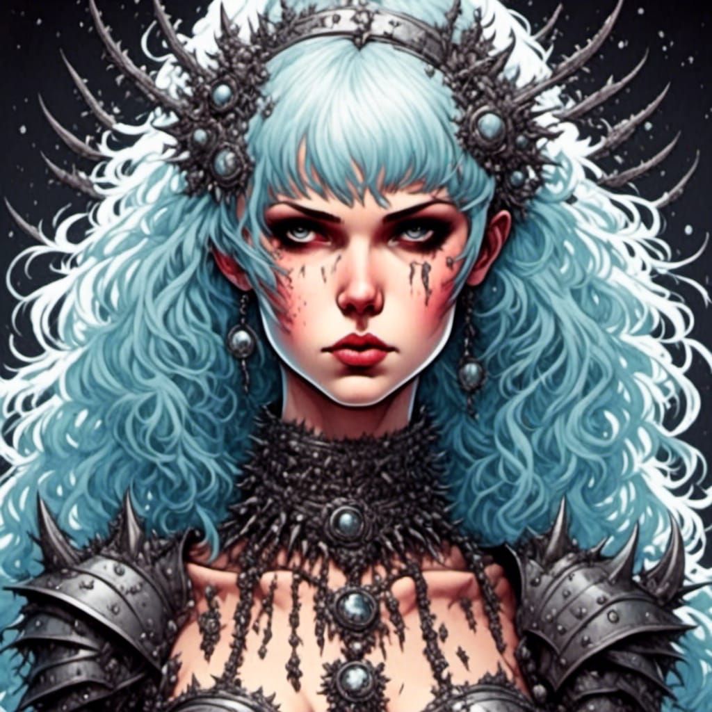 Emo Warrior with Icy Spikes in Comic Book Style