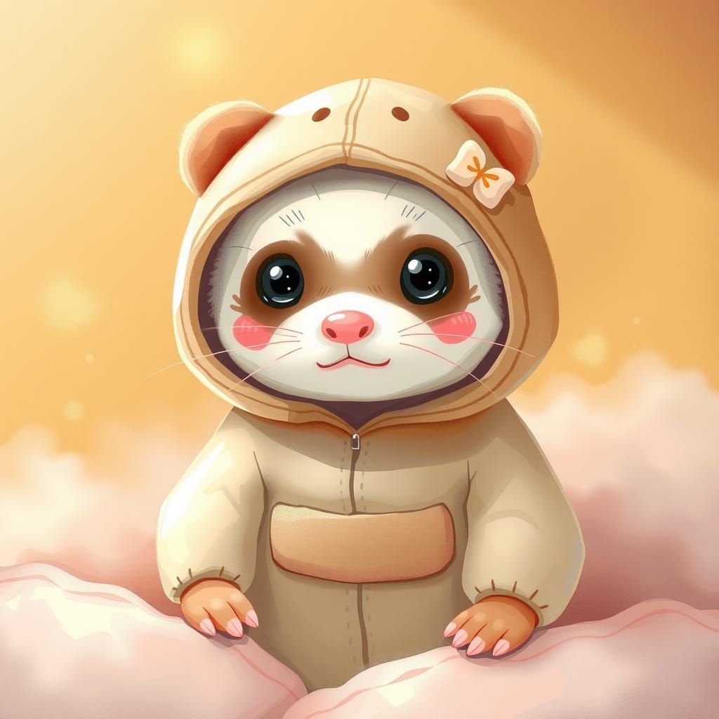 Ferret in Teddy Bear Costume, Kawaii Style