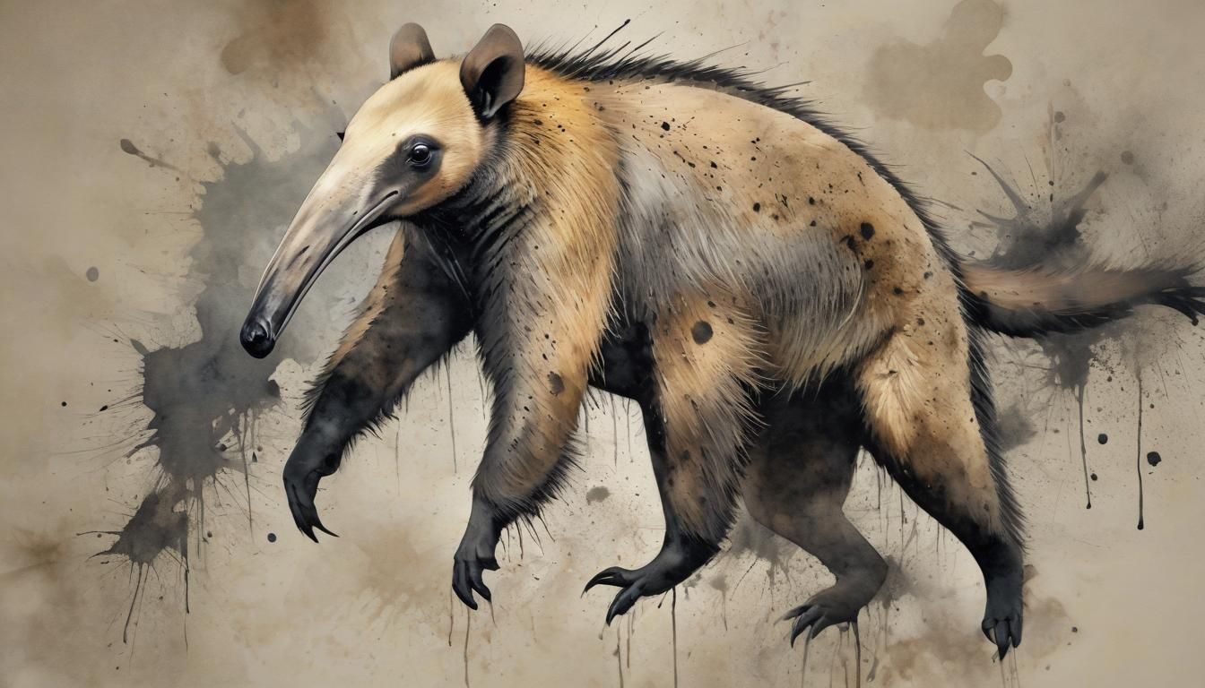 Dramatic Anteater Portrait with Ink Splashes