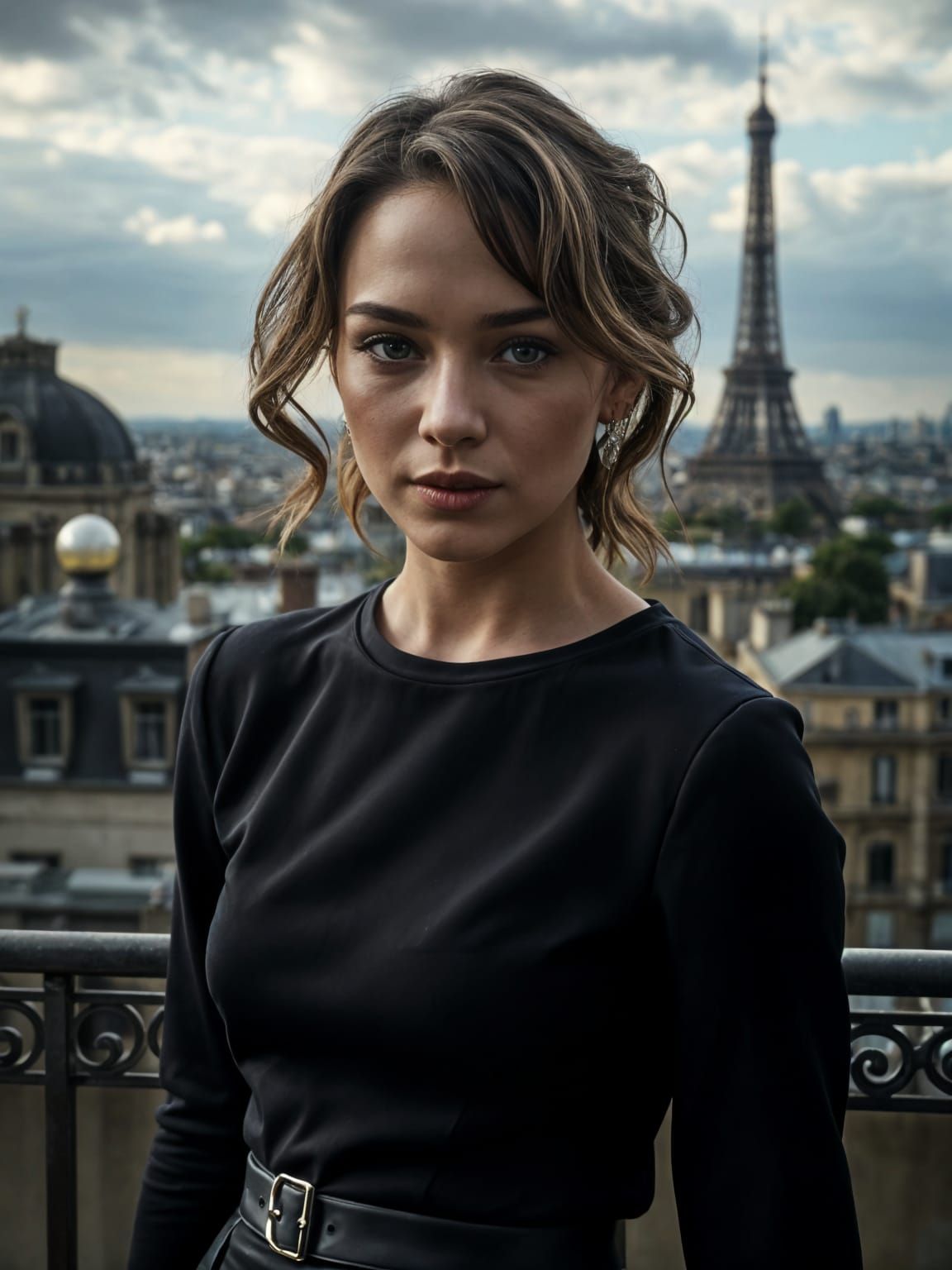 Emilia Clark Portrait with Eiffel Tower Backdrop