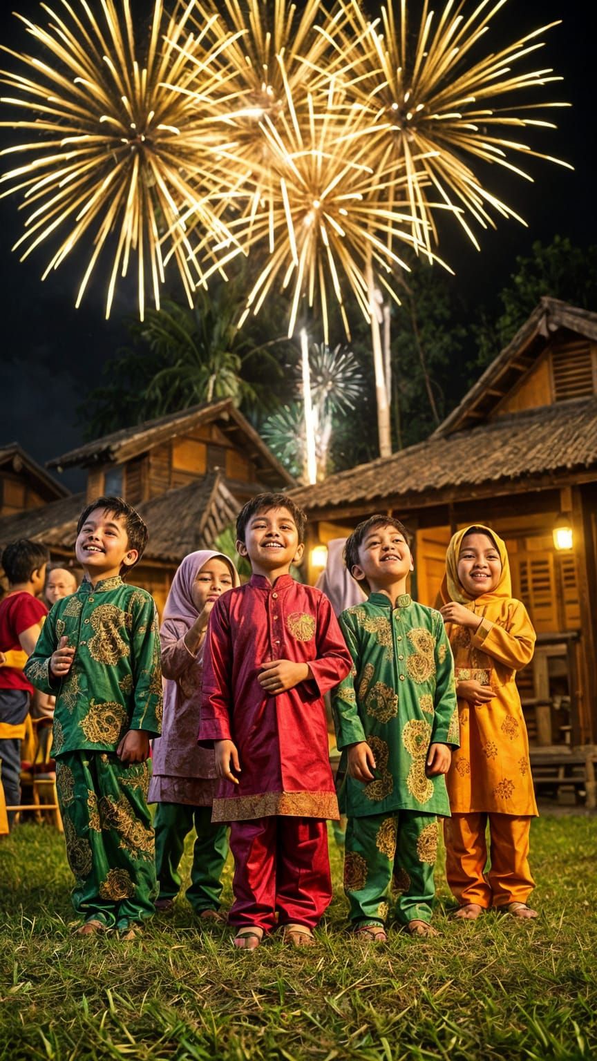 Vibrant Malay Kampung Celebration at Night