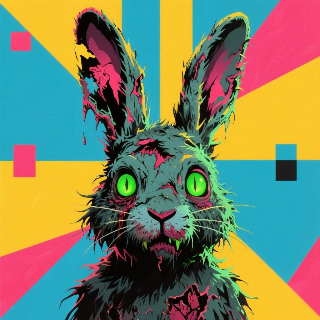 Horrifying Zombie Rabbit Pop Art Screen Print